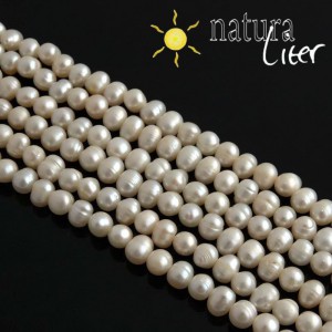 Říční perly kulaté bílé, 7-8 mm, A, návlek 38cm