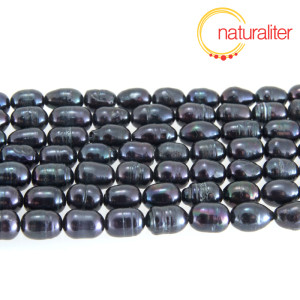 Říční perly rýžové černé, 7-9 mm, B, návlek 35cm